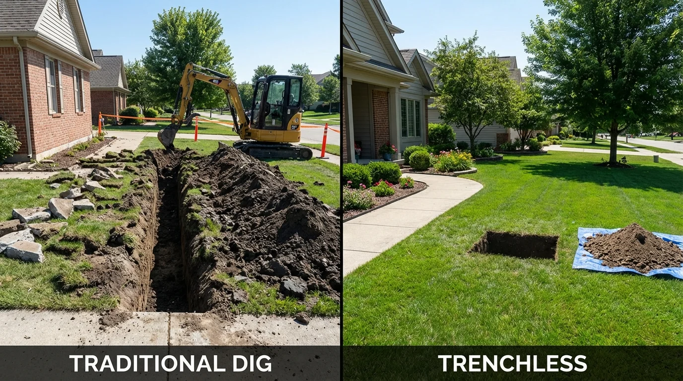 Trenchless sewer repair with minimal yard damage versus traditional excavation in Tuskegee, AL